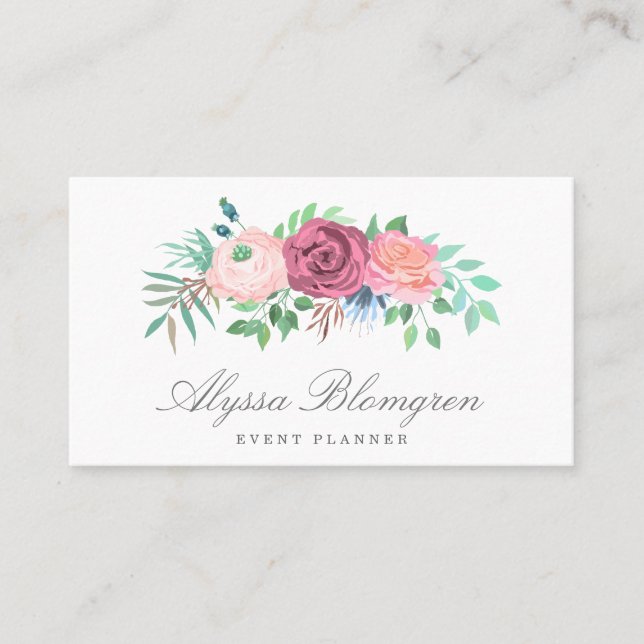 Elegant Pastel Pink Floral Garland Business Card (Front)