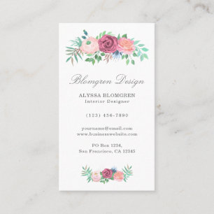 Elegant Pastel Pink Floral Garland Vertical Business Card