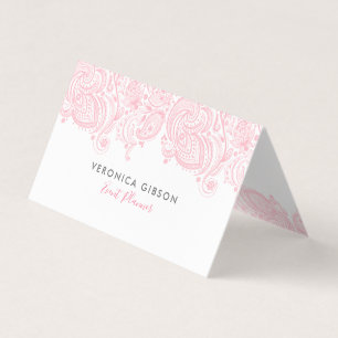 Elegant pastel pink floral paisley lace business card