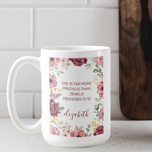 Elegant pastel pink flower scripture name coffee mug