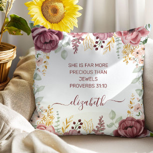 Elegant pastel pink flower scripture name cushion