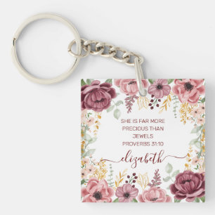 Elegant pastel pink flower scripture name key ring