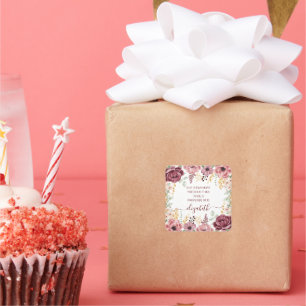 Elegant pastel pink flower scripture name square sticker
