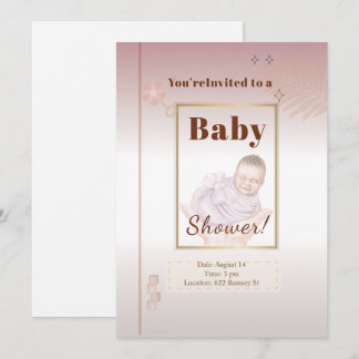 Elegant Pastel Pink & Gold Baby Shower Invitation
