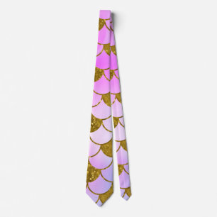 Elegant Pastel Pink Gold Glitter Mermaid Scale Tie
