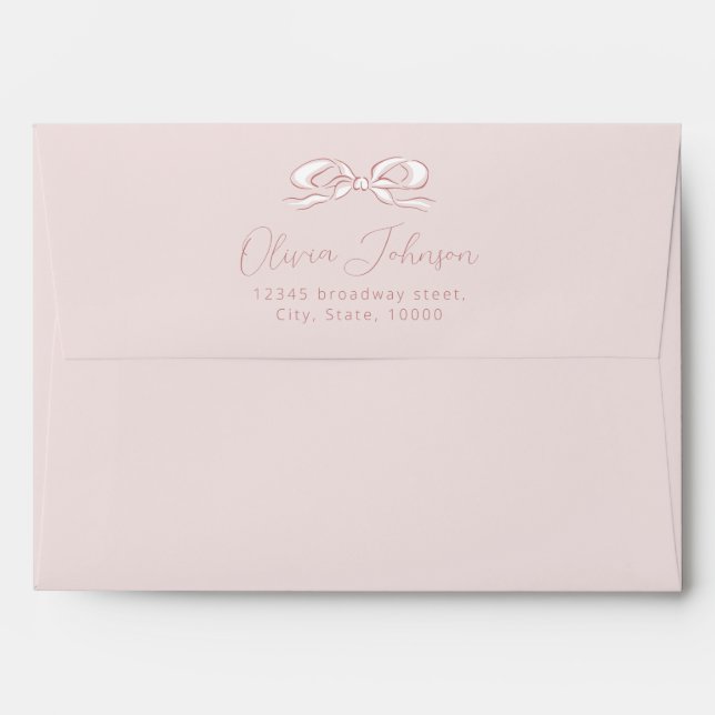 Elegant Pastel Pink Hand Drawn Bow Return Address Envelope (Back (Top Flap))