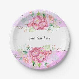 Elegant Pastel Pink Hydrangea Flower Party Paper Plate