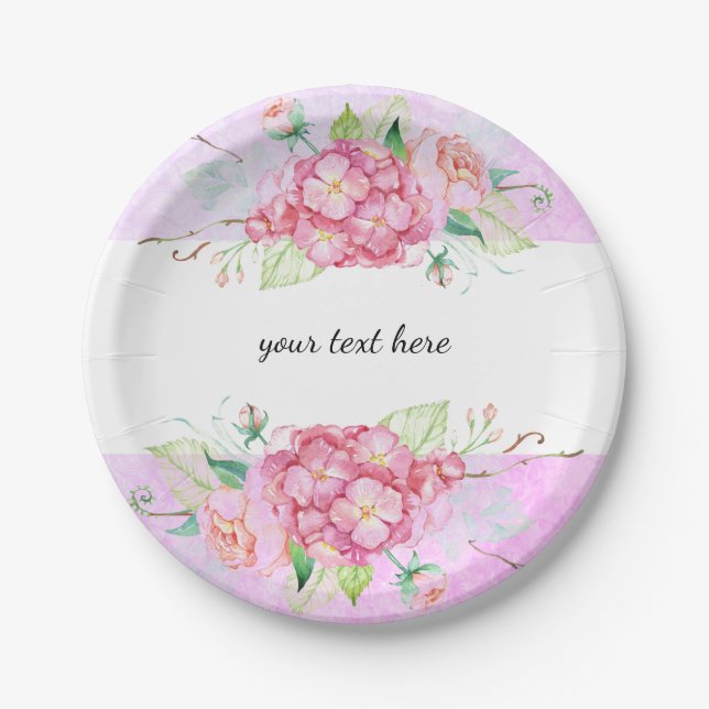 Elegant Pastel Pink Hydrangea Flower Party  Paper Plate (Front)