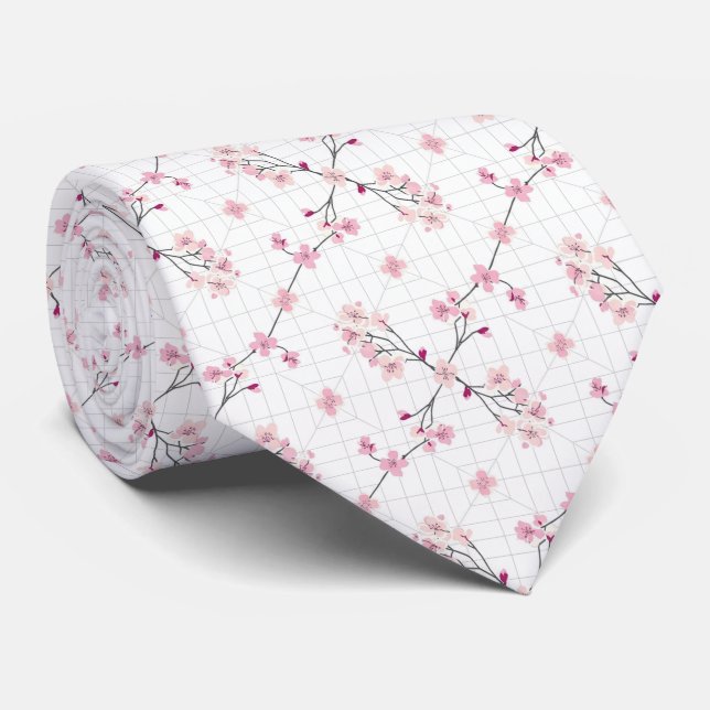 Elegant Pastel Pink Japanese Cherry Blossom Tie (Rolled)