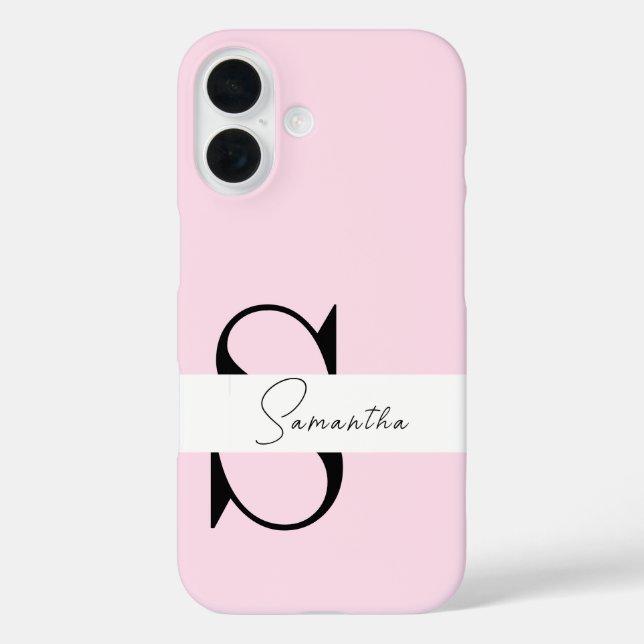 Elegant Pastel Pink Monogram iPhone Case (Back)