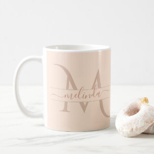 Elegant Pastel Pink Monogram Script Name Feminine  Coffee Mug
