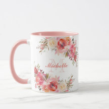 Elegant Pastel Pink Peach Rose Floral Monogram