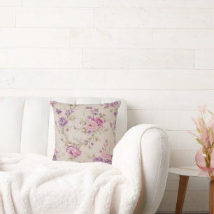 Elegant Pastel Pink & Purple Garden Blooms Cushion