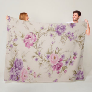 Elegant Pastel Pink & Purple Garden Blooms Fleece Blanket