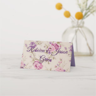 Elegant Pastel Pink & Purple Garden Blooms Place Card