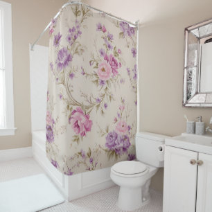 Elegant Pastel Pink & Purple Garden Blooms Shower Curtain
