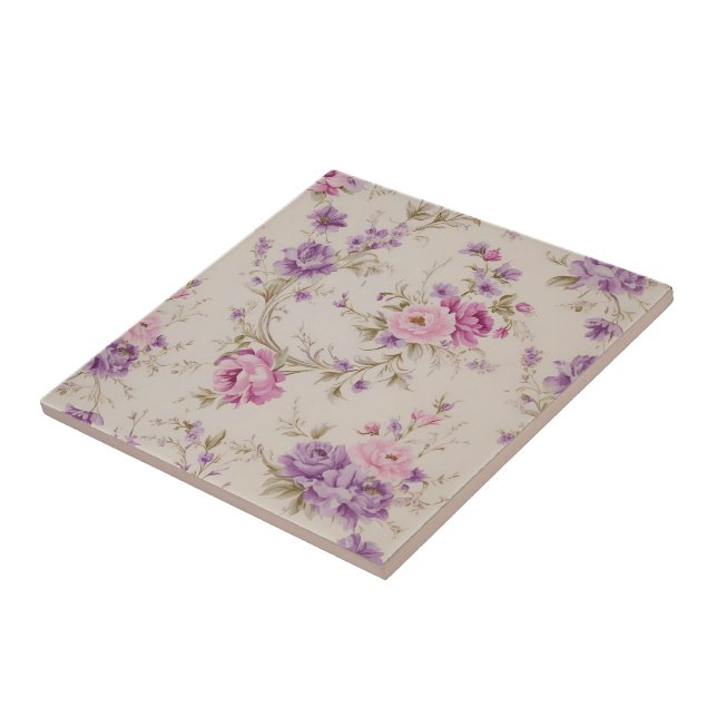 Elegant Pastel Pink & Purple Garden Blooms Tile (Side)