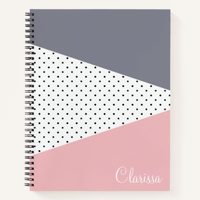 Elegant pastel pink purple geometric polka dots notebook (Front)