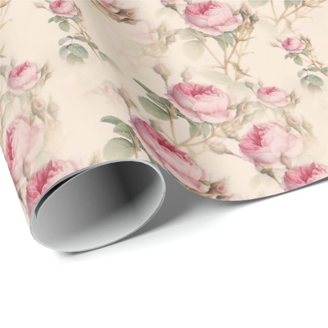 Elegant Pastel Pink Roses Floral Wrapping Paper (Roll Corner)