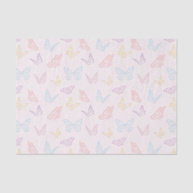 Elegant Pastel Pink Seamless Butterfly Pattern Tissue Paper (Front)