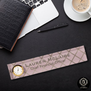 Elegant Pastel Pink Taupe Diamond Desk Nameplate