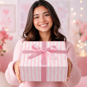 Elegant Pastel Pink Watercolor Wavy Stripes Wrapping Paper