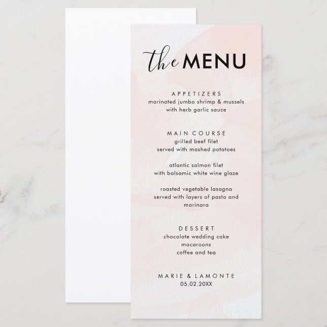 Elegant Pastel Pink Wedding  Menu (Front/Back)
