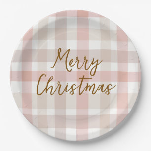 Elegant Pastel Plaid Merry Christmas Paper Plates