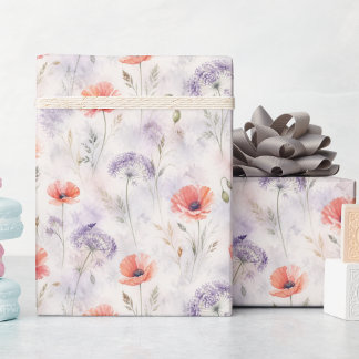 Elegant Pastel Poppies and Wildflowers Gift Wrap