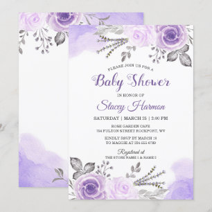 Elegant Pastel Purple Blossom Flowers Baby Shower Invitation