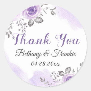Elegant Pastel Purple Blossom Flowers Thank You Classic Round Sticker