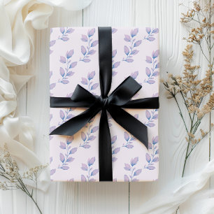 Elegant Pastel Purple & Blue Watercolor Leaves Wrapping Paper Sheet