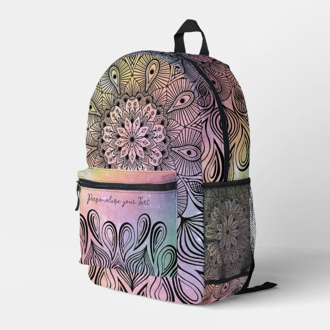   Elegant Pastel Purple & Pink Mandala Trippy Name Printed Backpack (Back Corner Right)