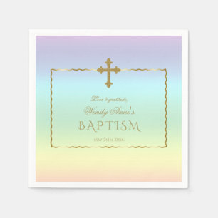 Elegant Pastel Rainbow Colour Gold Cross Baptism Napkin