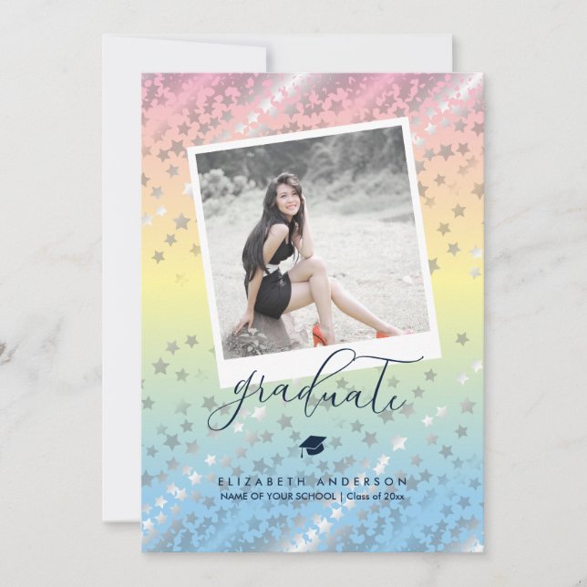 Elegant Pastel Rainbow Graduate Graduation Photo Invitation (Front)
