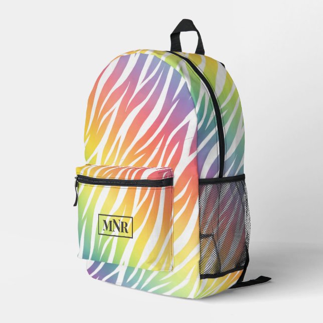    Elegant Pastel Rainbow Zebra Print Add Monogram Printed Backpack (Back Corner Right)