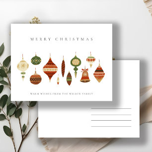 ELEGANT PASTEL RED GREEN STAR CHIRSTMAS ORNAMENTS HOLIDAY POSTCARD