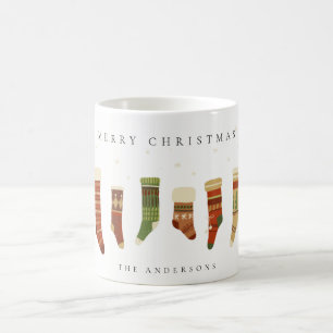 ELEGANT PASTEL RED GREEN STAR CHIRSTMAS STOCKINGS COFFEE MUG
