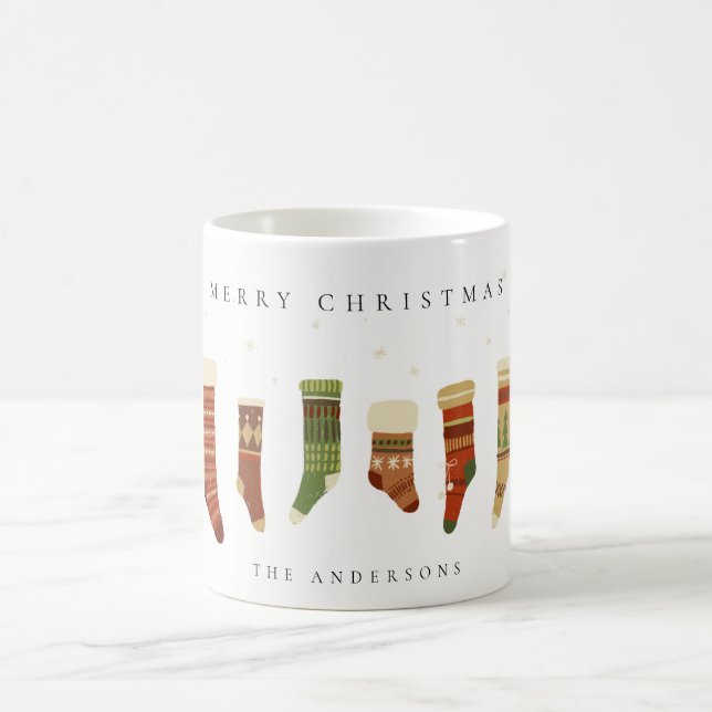 ELEGANT PASTEL RED GREEN STAR CHIRSTMAS STOCKINGS COFFEE MUG (Center)