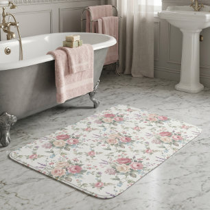 Elegant Pastel Roses Shabby Chic Bath Mat