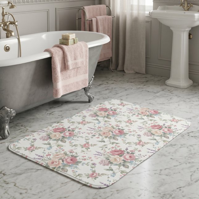 Elegant Pastel Roses Shabby Chic Bath Mat (Creator Uploaded)