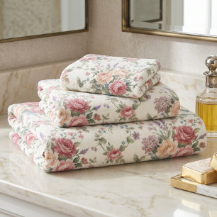 Elegant Pastel Roses Shabby Chic Bath Towel Set