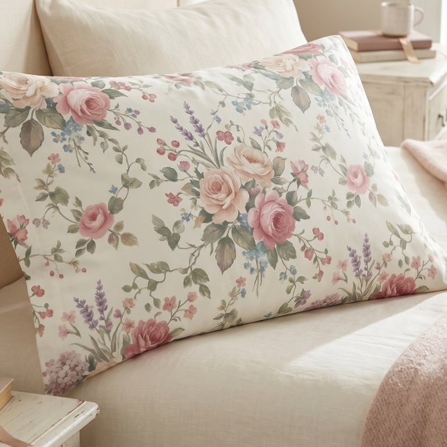 Elegant Pastel Roses Shabby Chic Pillowcase (Creator Uploaded)