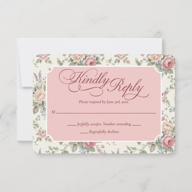 Elegant Pastel Roses Shabby Chic Wedding RSVP Card (Front)