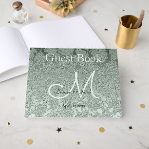 Elegant Pastel Sage Green Wedding Monogram Guest Book