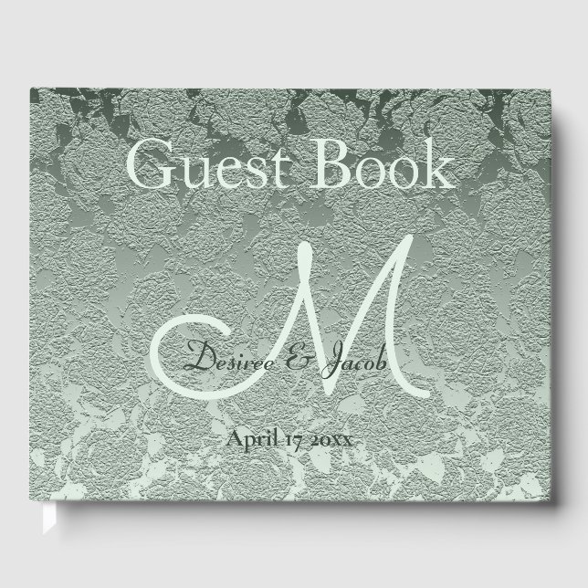 Elegant Pastel Sage Green Wedding Monogram Guest Book (Front)