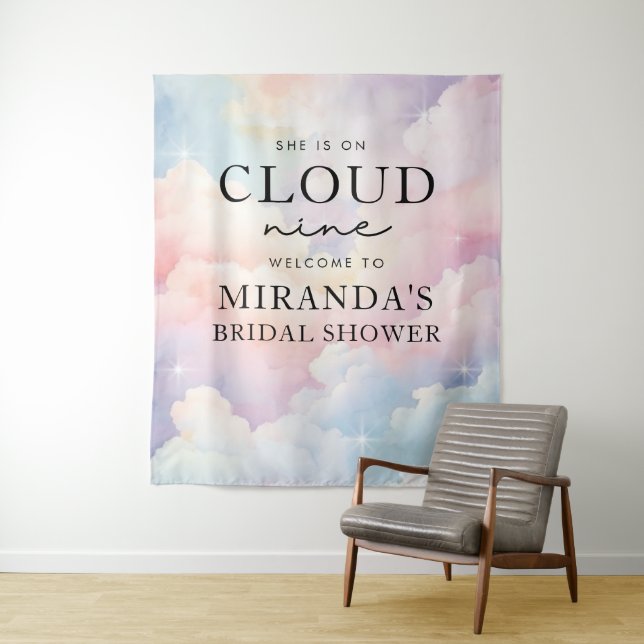 Elegant Pastel She's On Cloud Nine Bridal Shower Tapestry (In Situ)