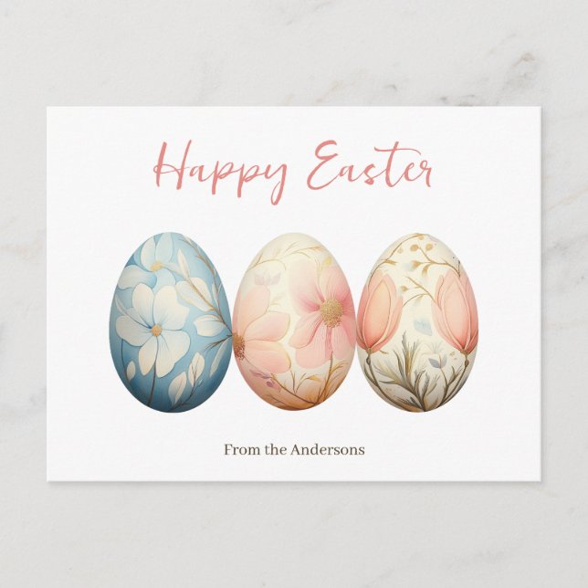 Elegant Pastel Spring Floral Easter Eggs  Holiday Postcard (Front)