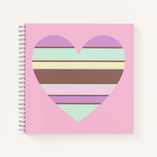 Elegant Pastel Stripes Heart on Light Pink Notebook