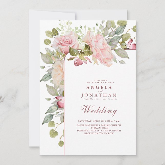 Elegant Pastel Summer Floral Wedding Invitation (Front)